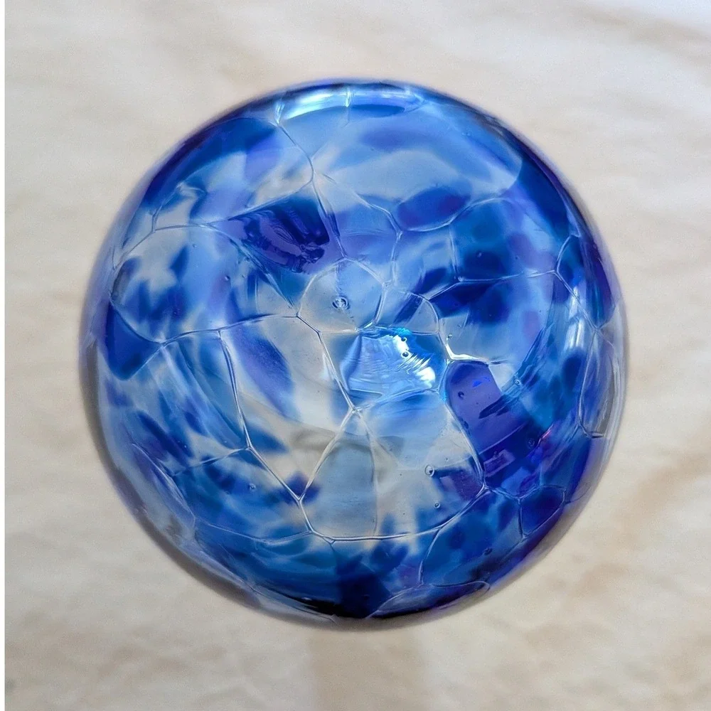 Hand Blown Art Glass Vase Blue Swirl Heart Shape Spout‎ Small Bud Vase Wedding